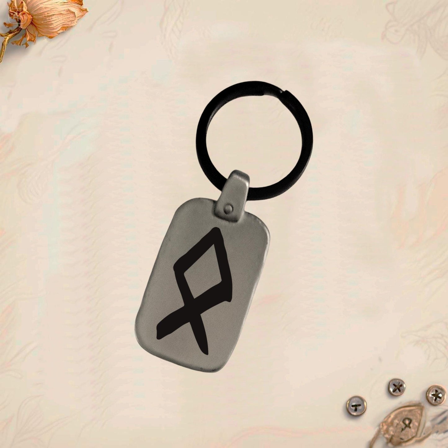 Vintage Celtic Symbol Keychain C26 - Handmade Rectangular Zinc Amulet