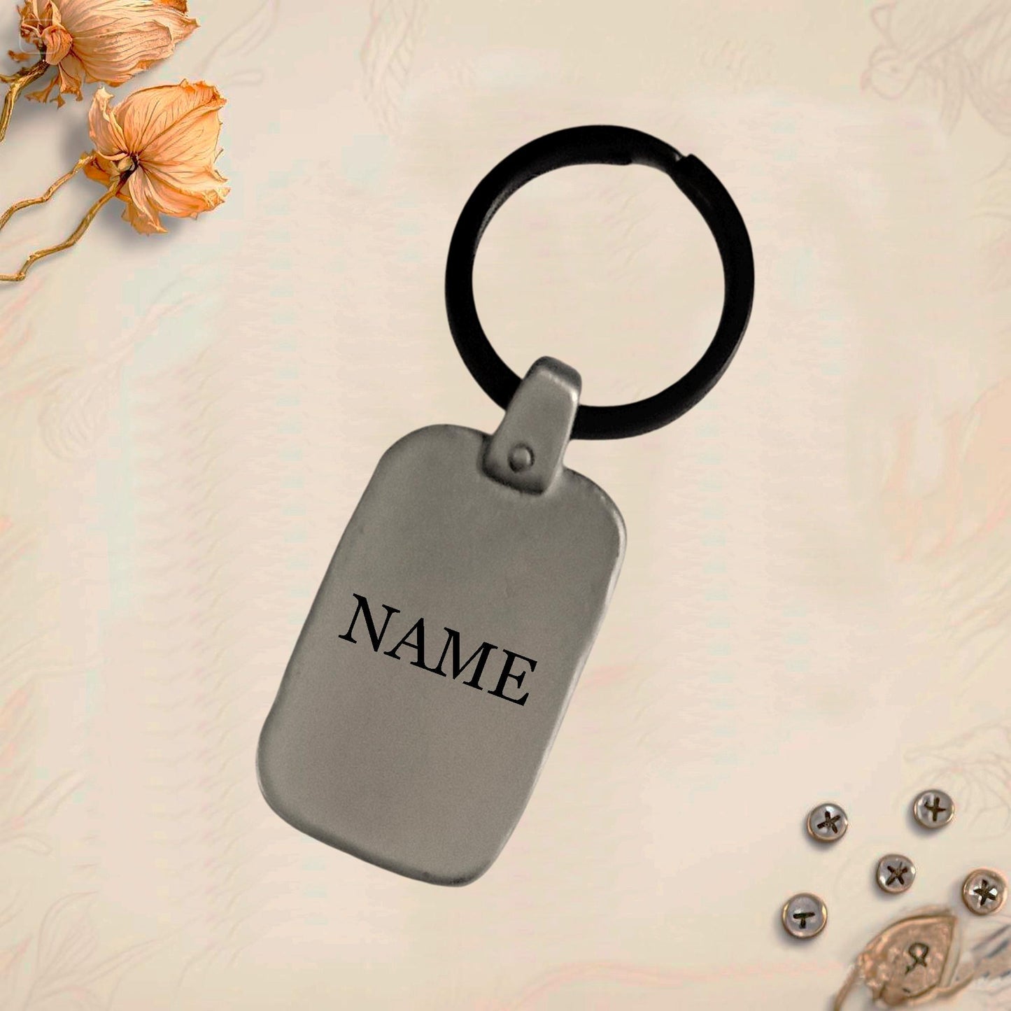 Virgin Mary Keychain MA2 | Vintage Engraved Rectangular Metal
