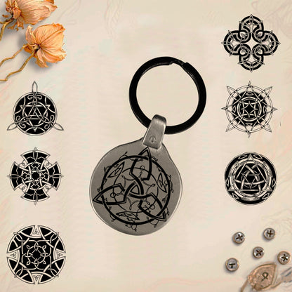 Vintage Celtic Keychain Pack 7 - Handmade Amulet | Engraved Metal