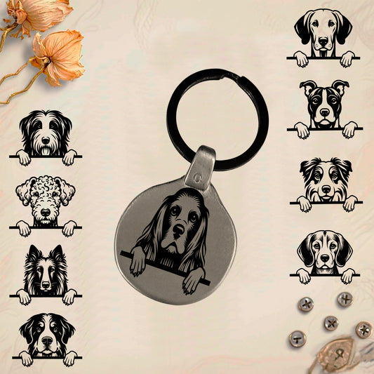 Llavero Mascotas Vintage PackC1 grabado en metal. Únicos. Graba sú nombre.