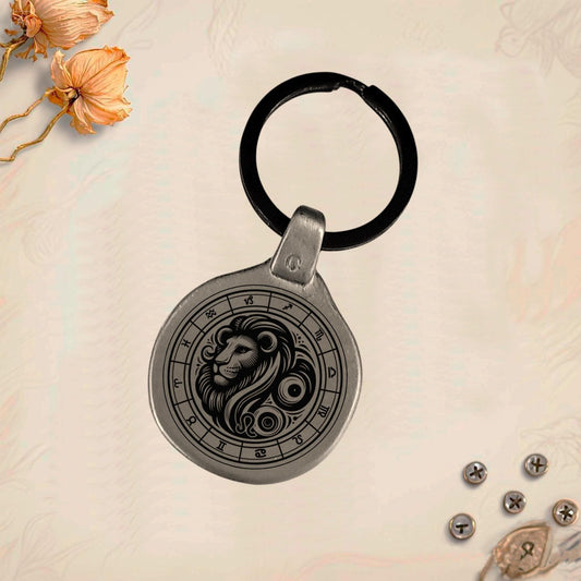 Llavero Amuleto Signo Zodiaco Leo Personalizado grabado en metal. Edición Propia. Graba tú nombre.
