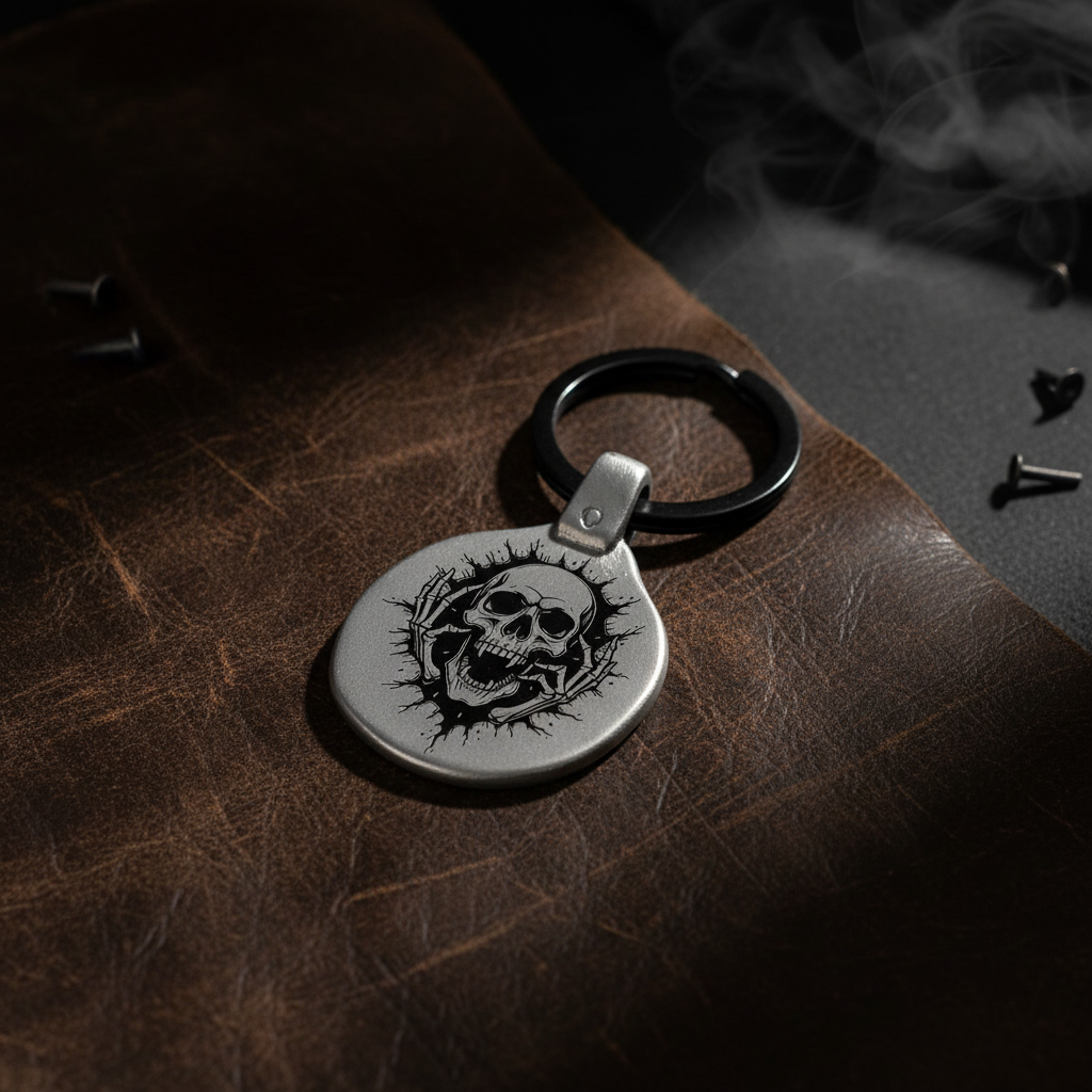 Skull Gothic Keychain SK2 Vintage Engraved Circular Metal Premium Lifestyle