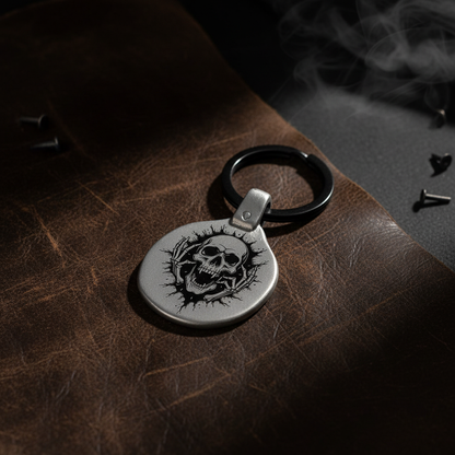 Skull Gothic Keychain SK2 Vintage Engraved Circular Metal Premium Lifestyle