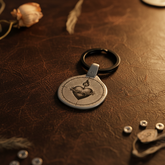Sacred Heart Keychain SC2 Vintage Engraved Circular Metal Premium Lifestyle