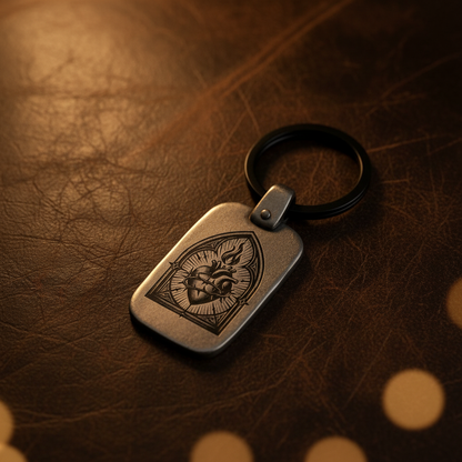 Sacred Heart Keychain SC3 Vintage Engraved Rectangular Metal Premium Lifestyle