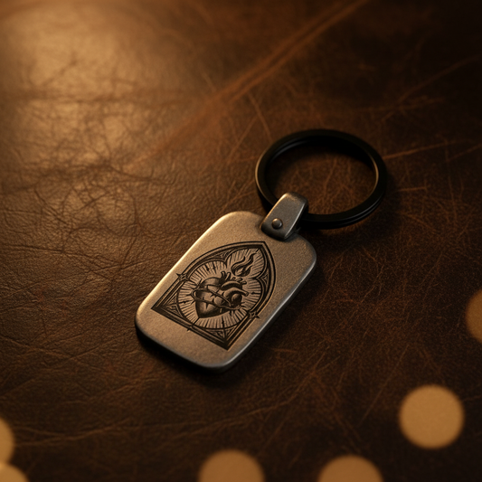 Sacred Heart Keychain SC3 Vintage Engraved Rectangular Metal Premium Lifestyle