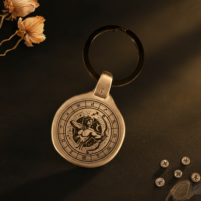 Personalized Sagittarius zodiac keychain engraved vintage metal antique gold
