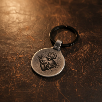 Sacred Heart Keychain SC1 Vintage Engraved Circular Metal Premium Lifestyle