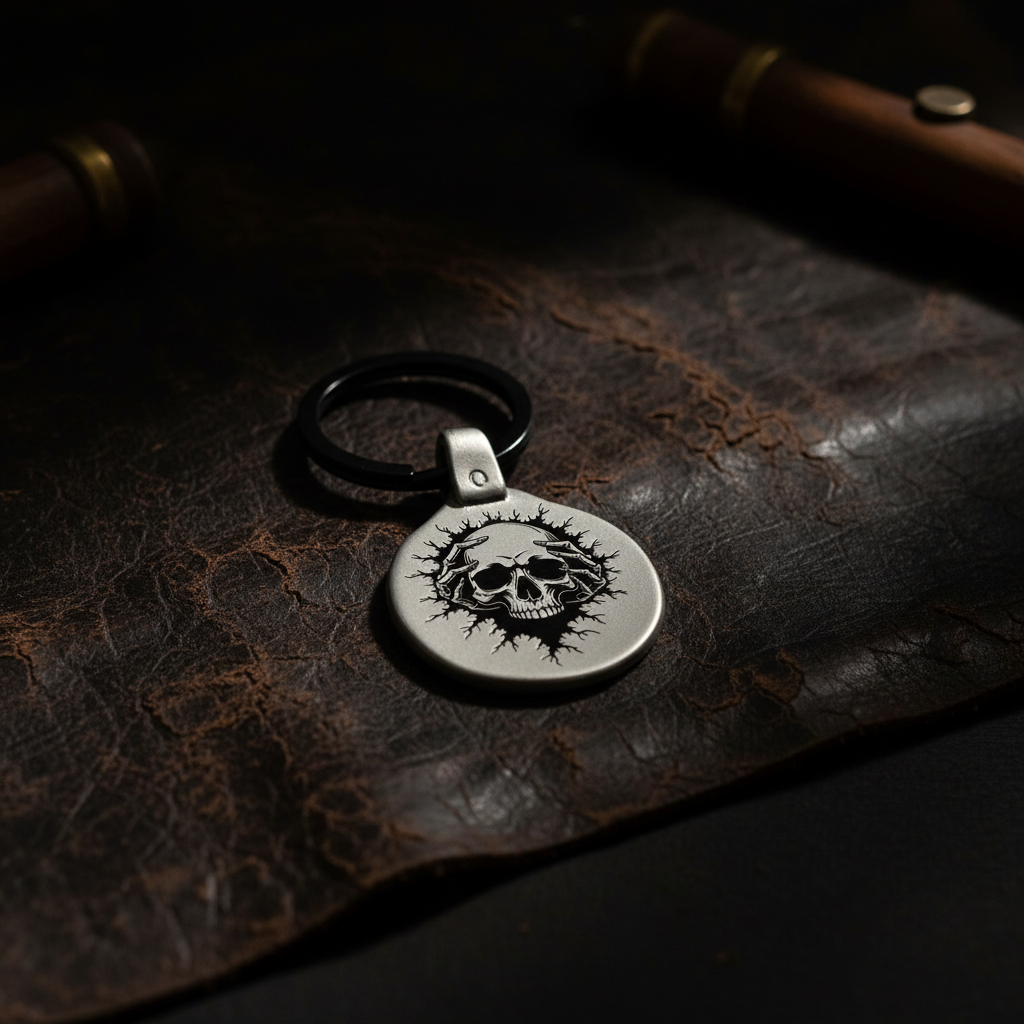 Skull Gothic Keychain SK1 Vintage Engraved Circular Metal Premium Lifestyle
