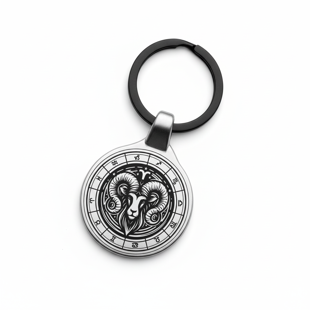 Personalized Aries zodiac keychain premium engraved metal professional photography