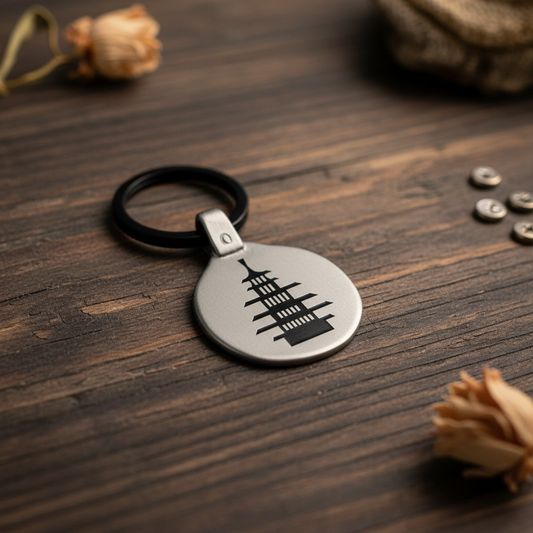 Buddhist Symbol Keychain B01 Vintage Engraved Circular Metal Premium Lifestyle