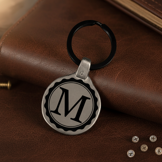 Vintage Letter Keychain M-R Engraved Metal Premium Lifestyle