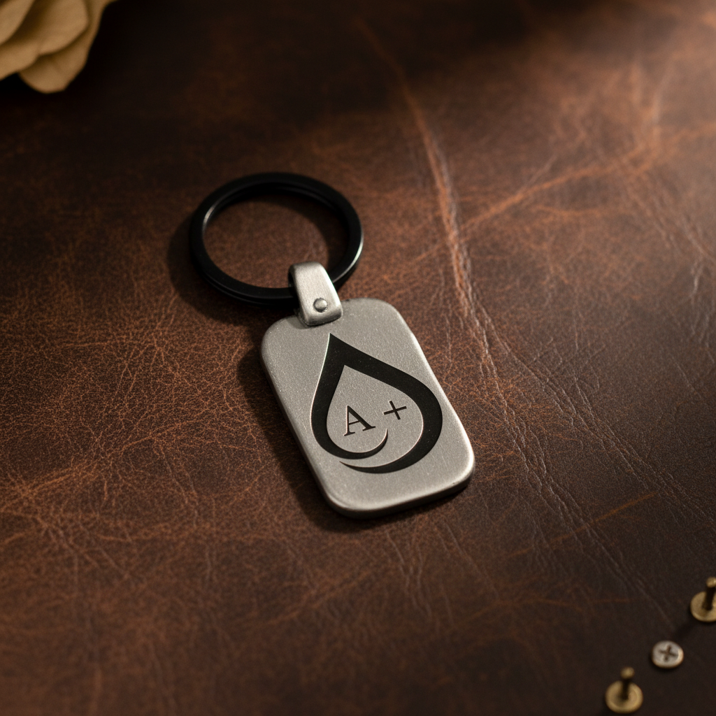 Blood Type Keychain GSR Personalized Engraved Rectangular Metal Premium Lifestyle