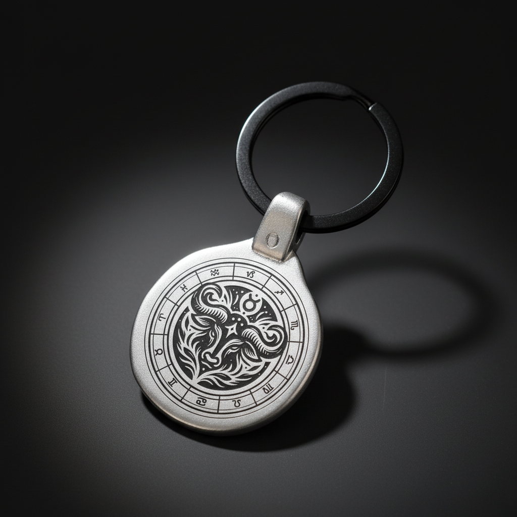 Personalized Taurus zodiac keychain premium product photography engraved metal