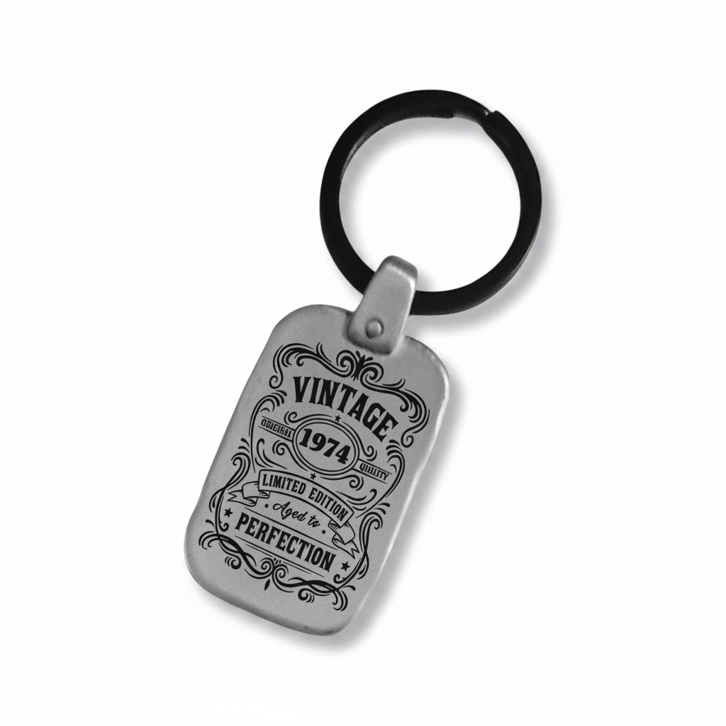 Personalized vintage birthday keychain C1 premium professional photography engraved metal