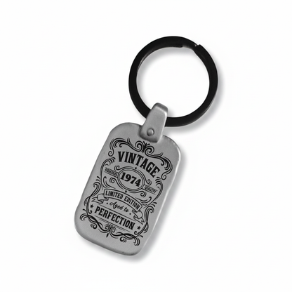 Personalized vintage birthday keychain C1 premium professional photography engraved metal