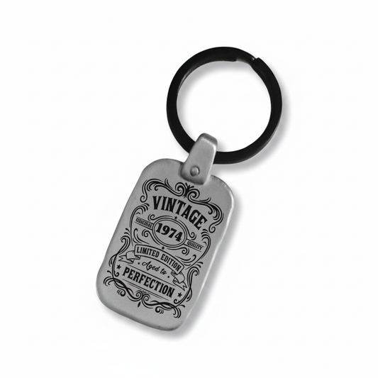 Personalized vintage birthday keychain C1 premium professional photography engraved metal