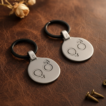 Couples Gender Symbol Keychain SX1 Vintage Engraved Circular Metal Premium Lifestyle