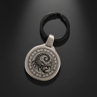 Personalized Scorpio zodiac keychain engraved on antique zinc metal plate, vintage retro style