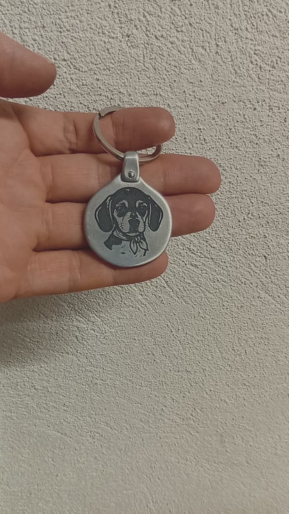 MV1 Llavero o Colgante para grabar imagen personalizada en placa de metal circular.